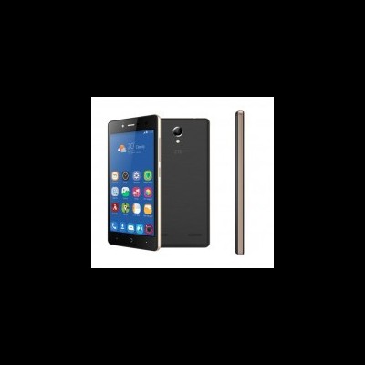 Smartphone preto e dourado ZTE mostrado de frente, trás e lado