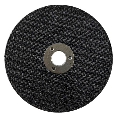 Disco de corte abrasivo preto com superfície texturizada e centro metálico