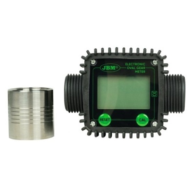 Medidor eletrónico oval JBM com visor digital e peça metálica ao lado