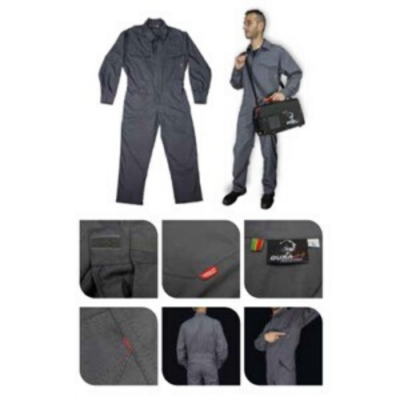 Macacão de trabalho cinzento com bolsos e etiquetas Durabilita em várias vistas