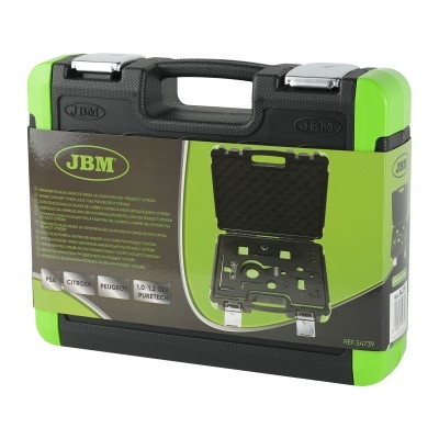 Estojo rígido preto e verde com ferramentas, marca JBM, referência 54739