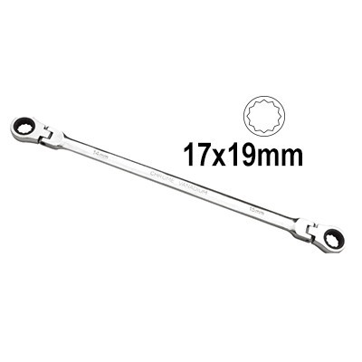 Chave de caixa dupla metálica com tamanhos 14 mm e 15 mm em fundo branco