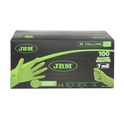Caixa preta verde de luvas descartáveis texturizadas JBM tamanho M 100 unidades