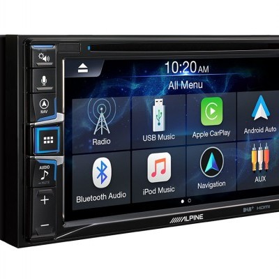 Sistema de som automóvel ALPINE com ecrã tátil e botões laterais
