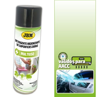 Spray detergente higienizante JBM multiuso para superfícies duras em embalagem com rótulo branco e verde.