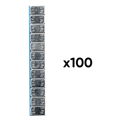 Tira de pesos adesivos de chumbo prateados com números 5 g Fe 5 e texto x100