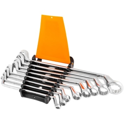 Conjunto de 12 chaves de combinação metálicas com suporte preto e aba laranja