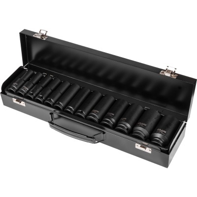 Conjunto de soquetes de impacto em caixa metálica preta