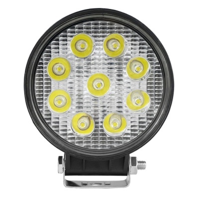Farol redondo LED com 10 LEDs amarelos e suporte prateado