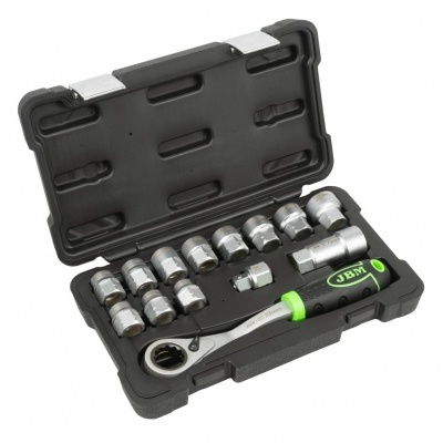 Conjunto de ferramentas JBM com chave de catraca e soquetes em caixa preta