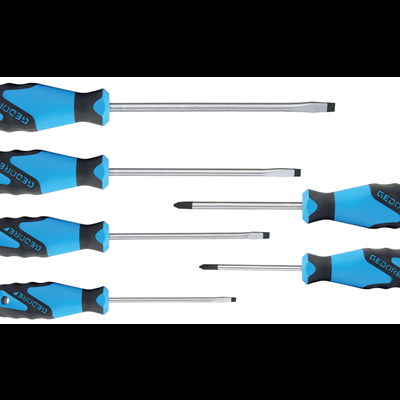 Conjunto de seis chaves de fendas com cabos azuis e pretos