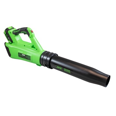 Soprador de folhas verde e preto com texto JSVR ELETRIC POWER 40V VISÃO VICTOR NA
