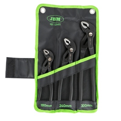 Conjunto de chaves ajustáveis num estojo preto com bordas verdes