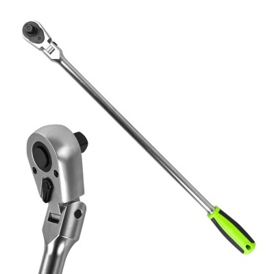 Chave de catraca metal cromado com punho plástico verde e preto