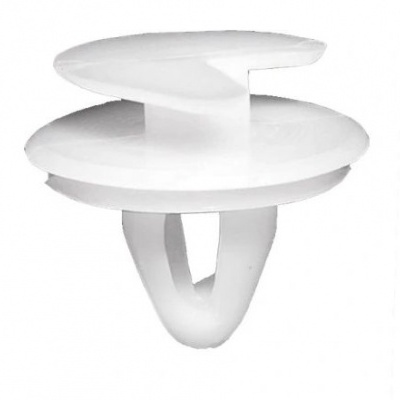 Clipe de fixação branco de plástico com base circular e aba superior