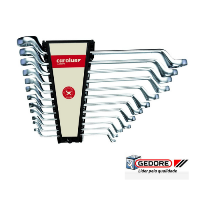 Conjunto de chaves de fenda cromadas variadas com suporte plástico e logótipo Gedore