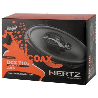 Embalagem de coluna sonora oval Hertz DCX 710.3 preta e laranja
