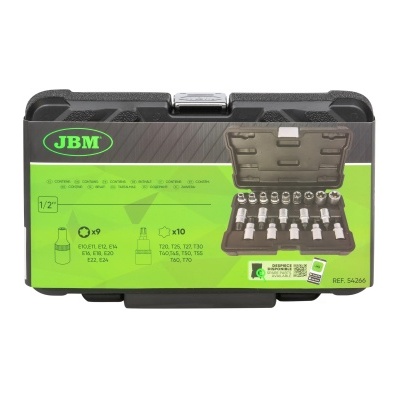 Conjunto de soquetes JBM em estojo preto com rótulo verde