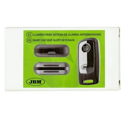 Chaveiro para alarme antiabandono em embalagem branca e verde
