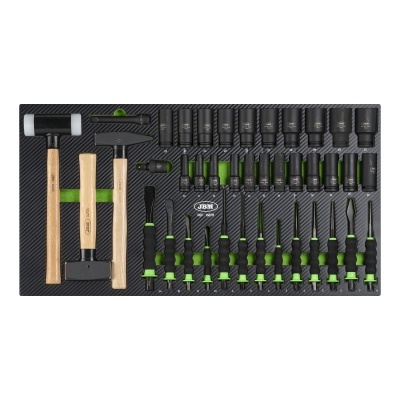 Conjunto de ferramentas JBM 51827 com martelos e chaves pretas e verdes