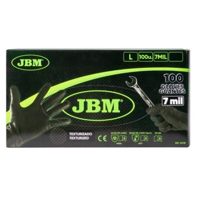 Caixa preta de luvas JBM texturizadas tamanho L com 100 unidades
