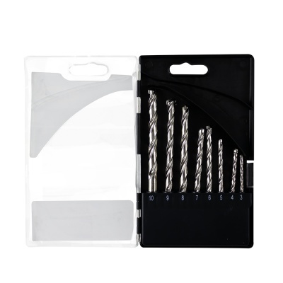 Conjunto de brocas de metal em caixa plástica preta com tampa transparente