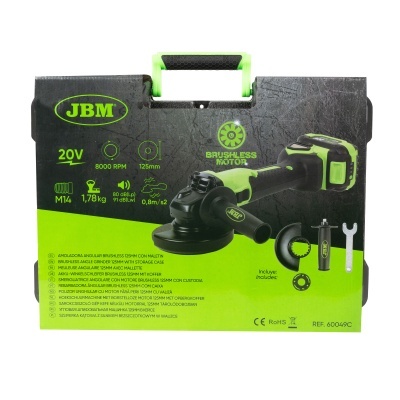 Estojo preto e verde de ferramenta elétrica JBM com rebarbadora e acessórios