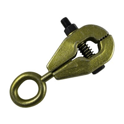 Alicate metálico dourado com anel circular e parafuso preto