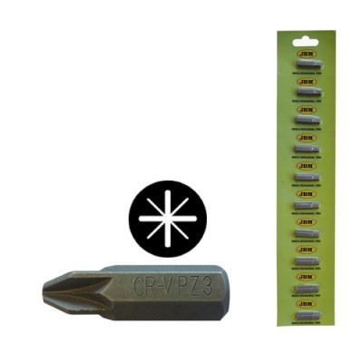 Conjunto de 10 pontas de parafusos PHILLIPS cromadas em embalagem verde JBM.