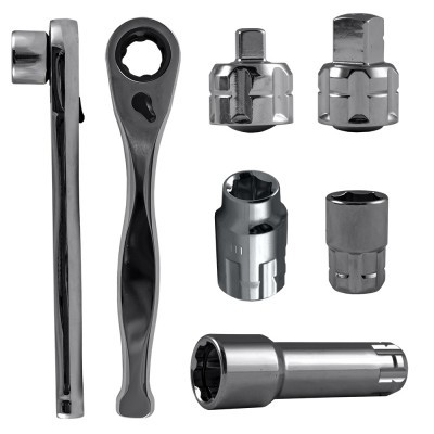 Conjunto de chave de carraca e adaptadores de soquete metálicos cromados