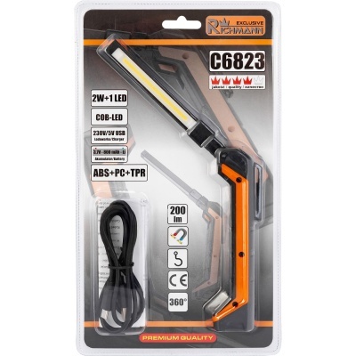 Luz de trabalho portátil C6823 com cabo USB e embalagem plástica