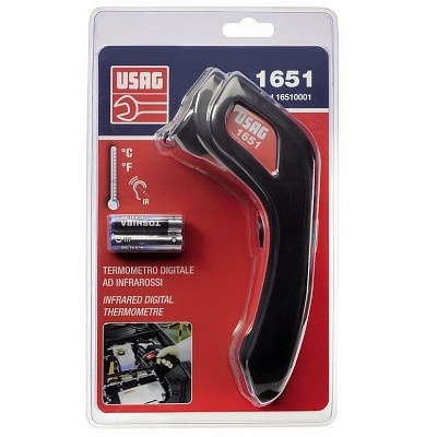 Termómetro digital infravermelhos USAG 1651 preto e vermelho numa embalagem blister