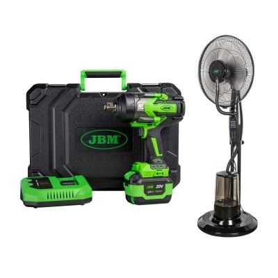 Conjunto de ferramenta elétrica da marca JBM e ventilador de coluna preto