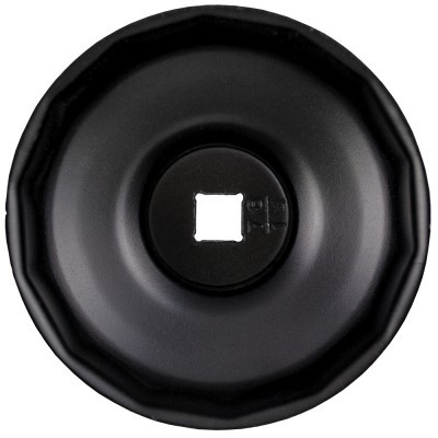 Ferramenta circular preta com centro quadrado e inscrição '74'