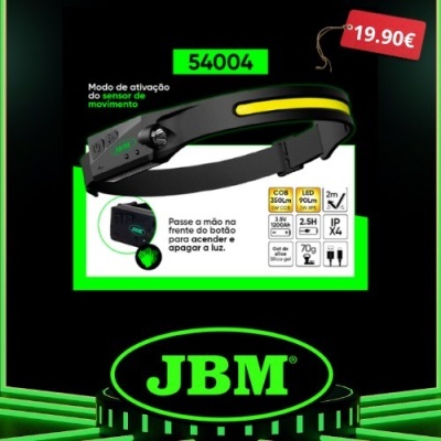 Lanterna de cabeça preta e amarela JBM com sensor e luz LED