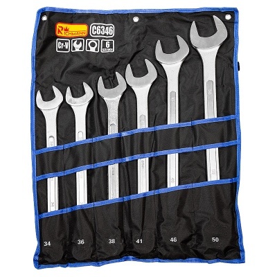 Conjunto de 6 chaves fixas de aço com bolsa preta e bordas azuis