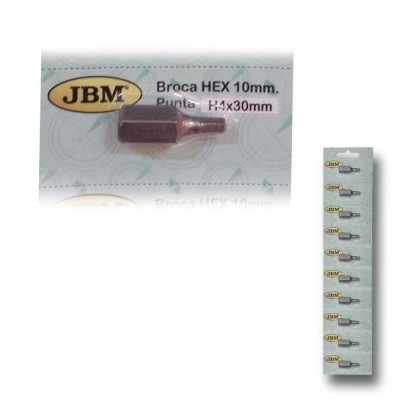 Broca HEX 10mm JBM com ponta H:4x30mm em embalagem plástica