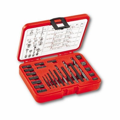 Conjunto de ferramenta para reparação de roscas em estojo plástico vermelho