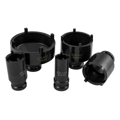 Conjunto de cinco extratores de rolamentos metálicos pretos com tamanhos em dourado