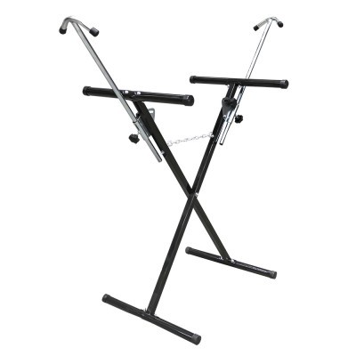 Suporte de teclado musical preto ajustável em metal com estrutura em X