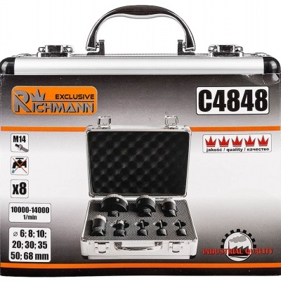 Mala metálica cinzenta para ferramentas com etiquetas e texto