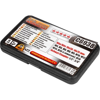 Conjunto de bits multiuso Wiha em caixa preta com etiquetas coloridas