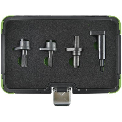 Conjunto de 4 extratores de buchas em caixa preta com bordas verdes