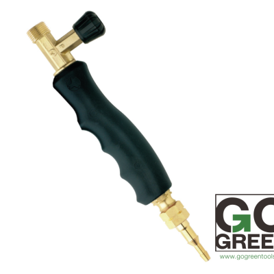 Punho de ferramentas preto e dourado com válvula e logotipo GO GREEN