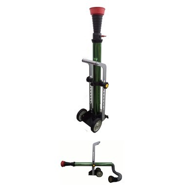 Carrinho de mão dobrável verde com rodas pretas e empunhadura vermelha