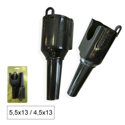 Peças plásticas pretas para encaixe com embalagem amarela e texto de medidas