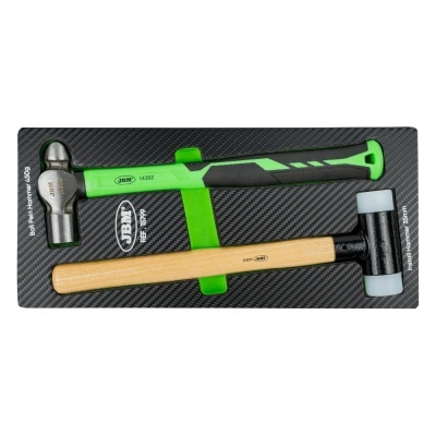 Conjunto de dois martelos em embalagem preta com textura