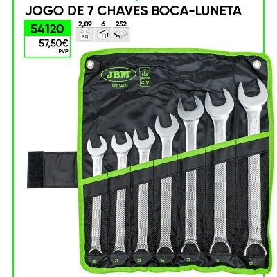 Jogo de 7 chaves boca-luneta em bolsa preta e verde