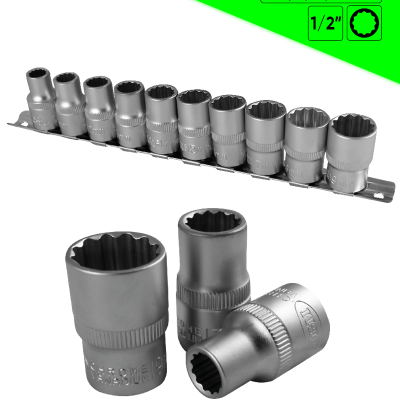 Conjunto de bocas para chave de soquete metálicas com suporte e tamanhos variados