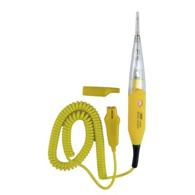 Teste de tensão amarelo com cabo espiral e garras de conexão